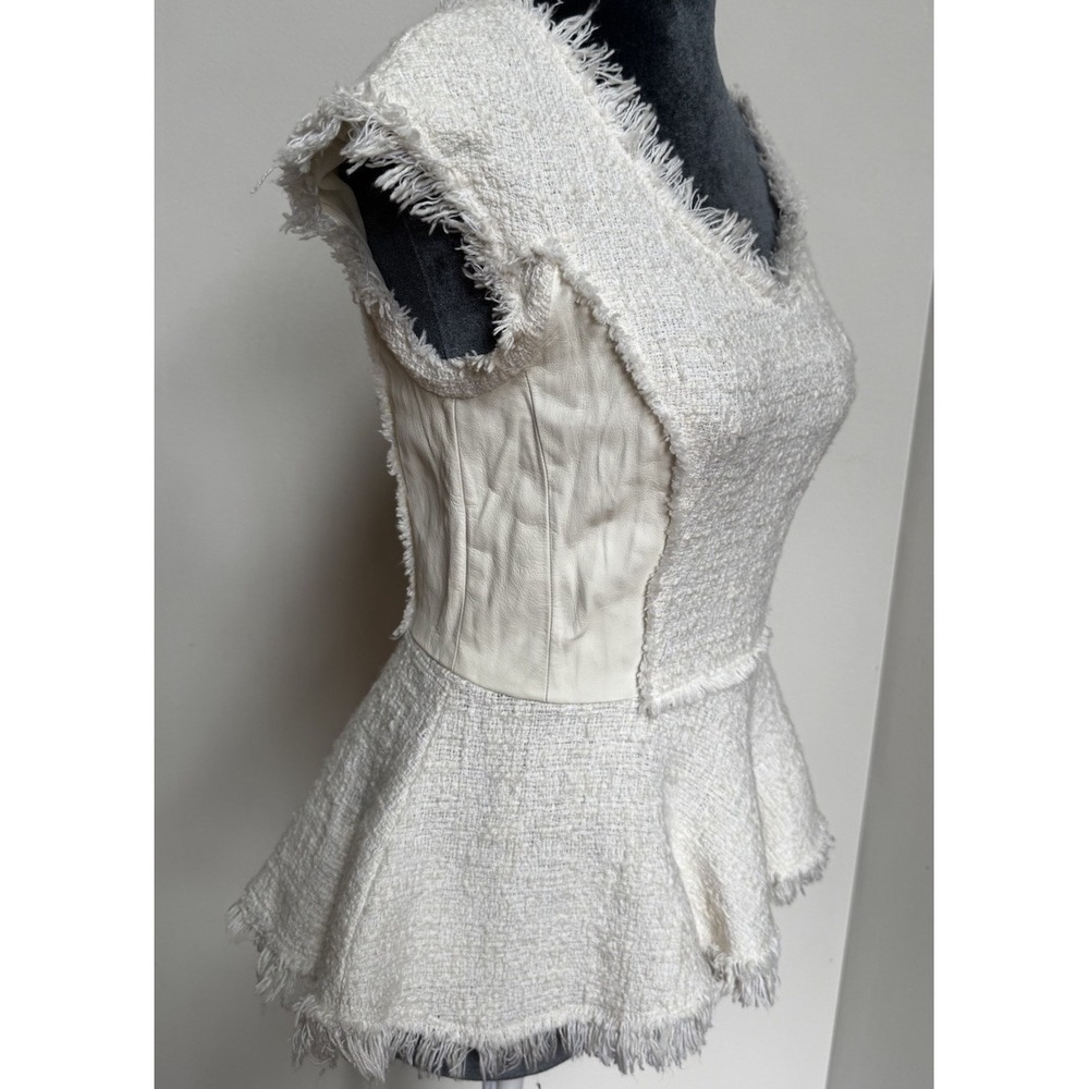 Rebecca Taylor Blouse 4 Tweed Leather‎ Peplum Coquette Old Money Luxury $350 - Picture 11 of 16